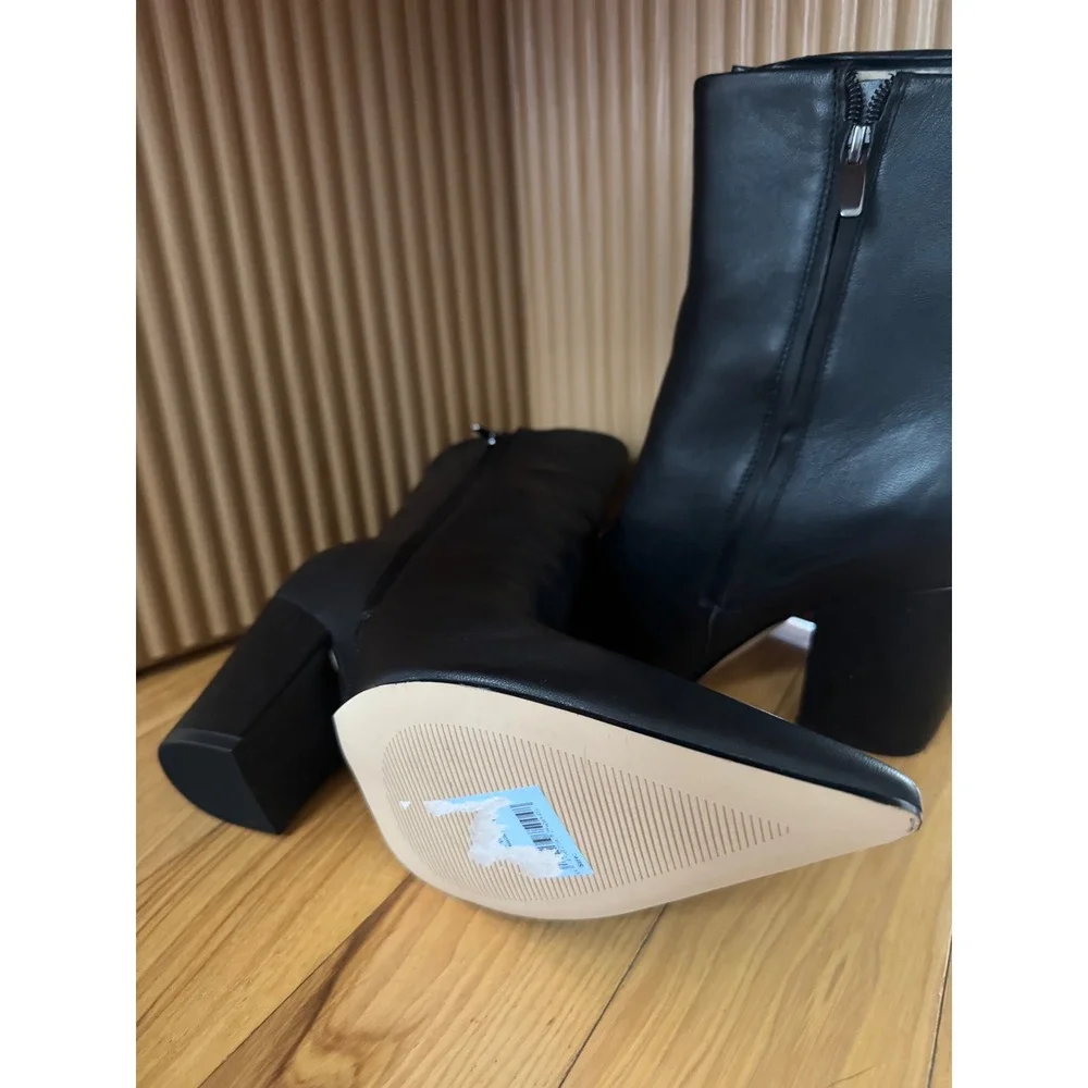 Nine West Women Black Leather Pointed Toe Block Heel Ankle Boots Size 12M